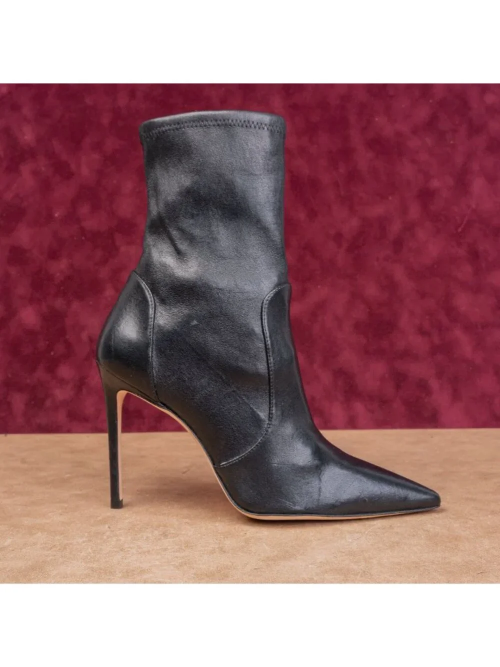 Stuart Weitzman Women 100 Pointy Toe Black Leather Fashion Party Boots sz 10